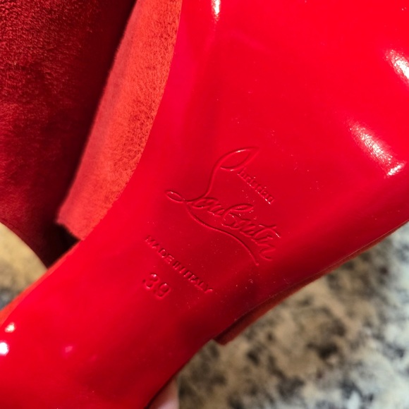 NEW Christian Louboutin Clare Sling 80mm Size 39 in Fiery Red Suede - Picture 12 of 13